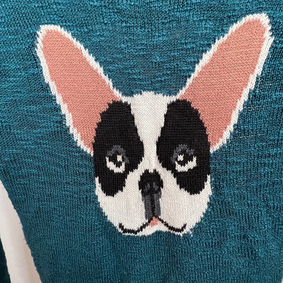 Hippie Rose French Bull Dog Sweater Teal Size M - Picture 3 of 7